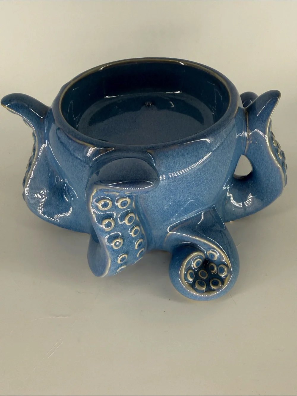 Bath Body Works Blue Octopus 3 Wick Candle Holder Ceramic Pedestal Nautical EUC